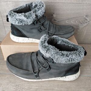 Hey Dude Shoes Womens 9 Black Eloise Suede Leather Slip On Ankle Boots Loafers